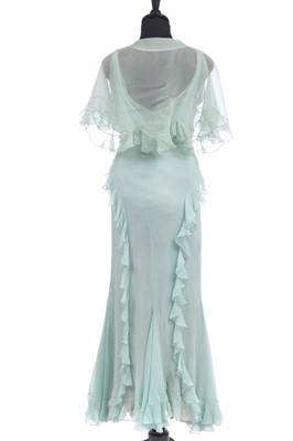 Lot 255 - A Jean Patou couture aqua chiffon bias-cut gown, circa 1931