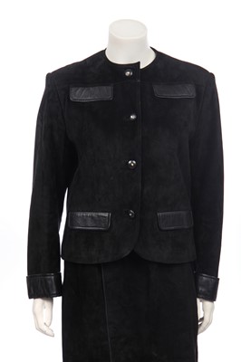 Lot 295 - A Gucci black suede skirt suit, 1970s