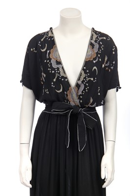 Lot 301 - A good Janice Wainwright embroidered viscose chiffon dress, circa 1970