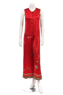 Lot 193 - A Jean Paul Gaultier embroidered red jersey jumpsuit, circa 1994