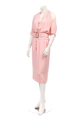 Lot 43 - A Chanel polka-dot printed pink crêpe dress, 1980s