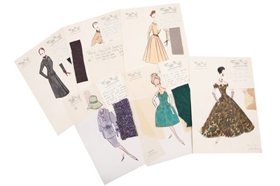 Lot 240 - Maggy Rouff couture fashion sketches, mainly late 1950s