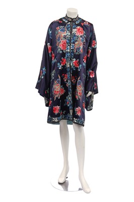 Lot 501 - An embroidered dark blue satin chang-fu, Chinese, 1920s