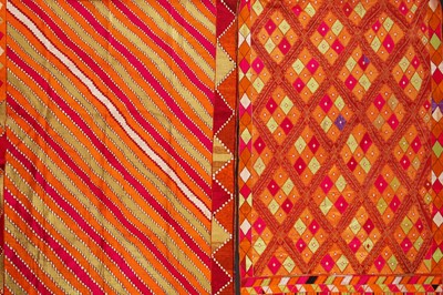 Lot 477 - A group of Phulkari shawls, head covers, Punjab, Pakistan, 20th century