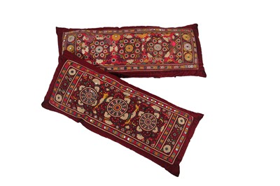 Lot 476 - Two figuratively-embroidered cotton covers, Indian, probably 1930s