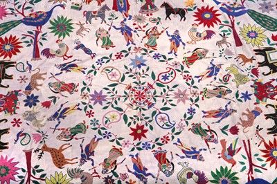 Lot 476 - Two figuratively-embroidered cotton covers, Indian, probably 1930s