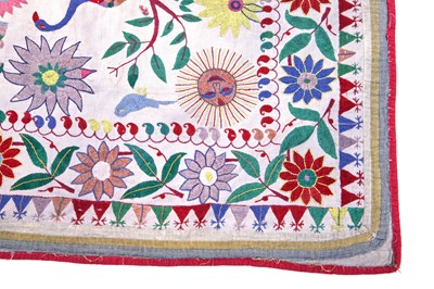 Lot 476 - Two figuratively-embroidered cotton covers, Indian, probably 1930s