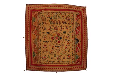 Lot 476 - Two figuratively-embroidered cotton covers, Indian, probably 1930s