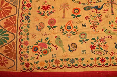 Lot 476 - Two figuratively-embroidered cotton covers, Indian, probably 1930s