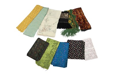 Lot 353 - A  group of dress fabrics, sewing bags, shawls, mainly 1930s