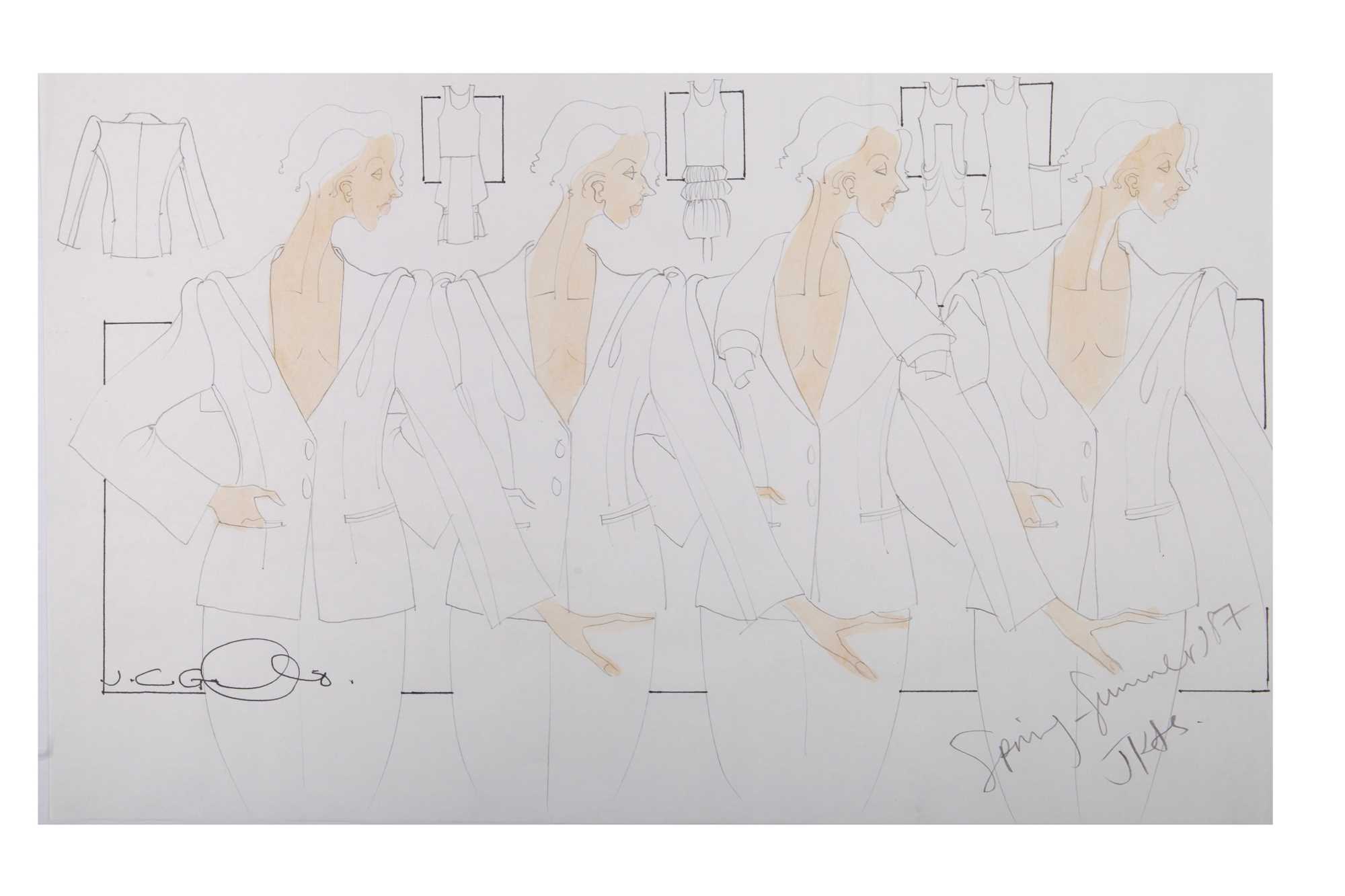 Lot 166 - John Galliano original studio sketches, Spring-Summer 1987