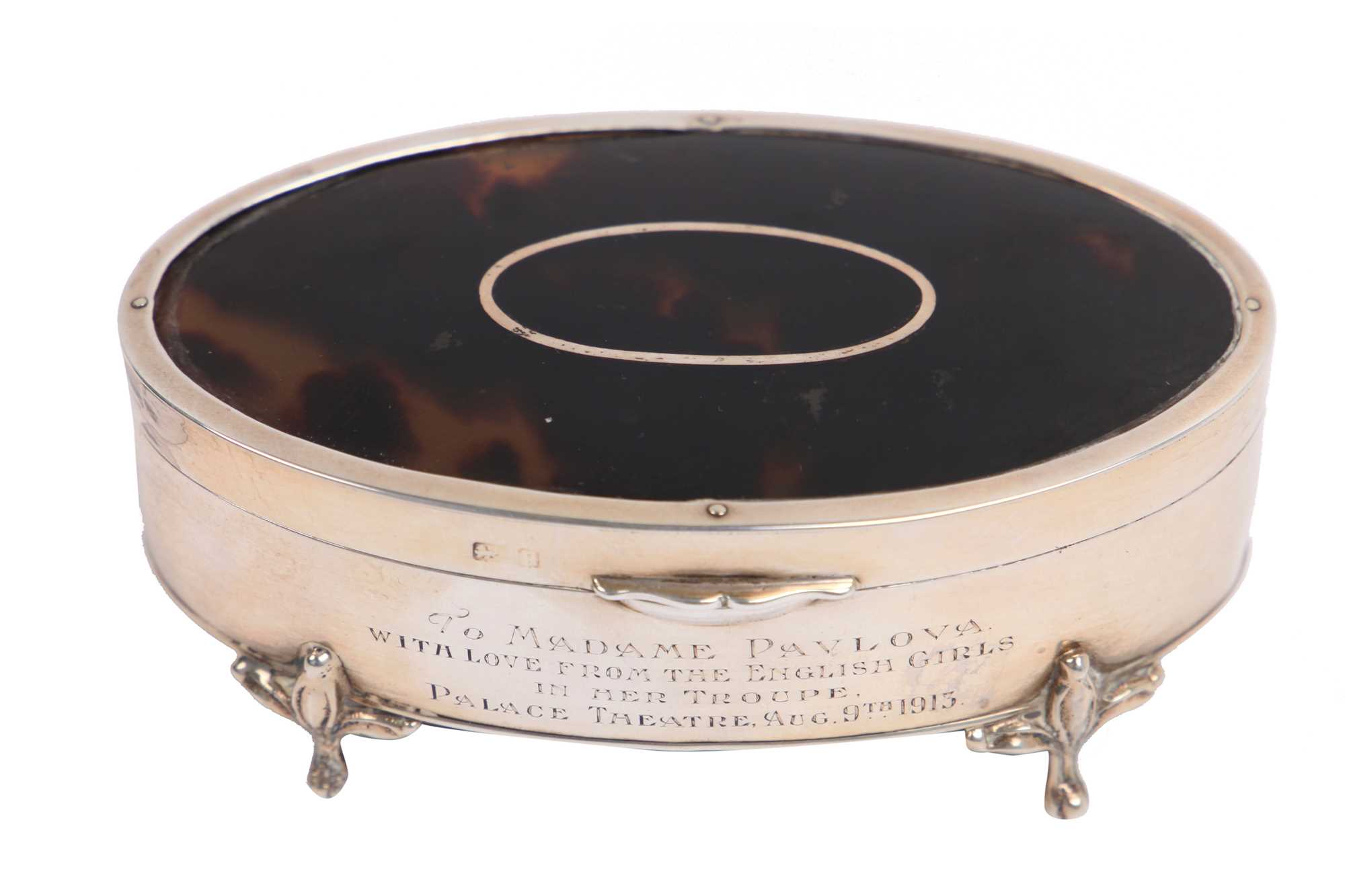 Lot 307 - A silver trinket box presented to Anna Pavlova by her 'English Girls', 1913