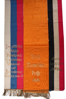 Lot 303 - A group of bouquet ribbons, presented to Anna Pavlova, German, 1908-1920s