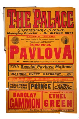 Lot 323 - Anna Pavlova poster at 'The Palace' Shaftesbury Avenue, circa 1920