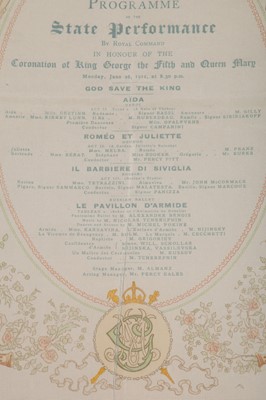 Lot 345 - A framed printed satin programme, the Coronation Gala of King George V and Queen Mary, 1911