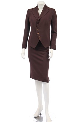 Lot 106 - A Christian Dior by John Galliano couture brown moss-crêpe suit, Spring-Summer 2001