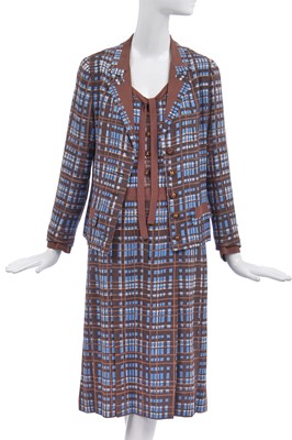 Lot 13 - A Chanel couture printed check silk two-piece ensemble, 1970s