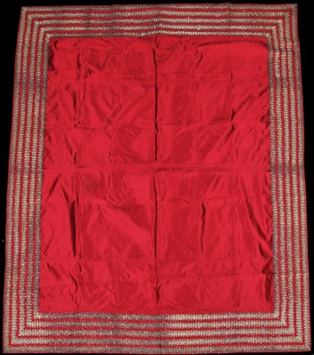 Lot 295 - A large crimson satin bearing cloth, English, 17th century