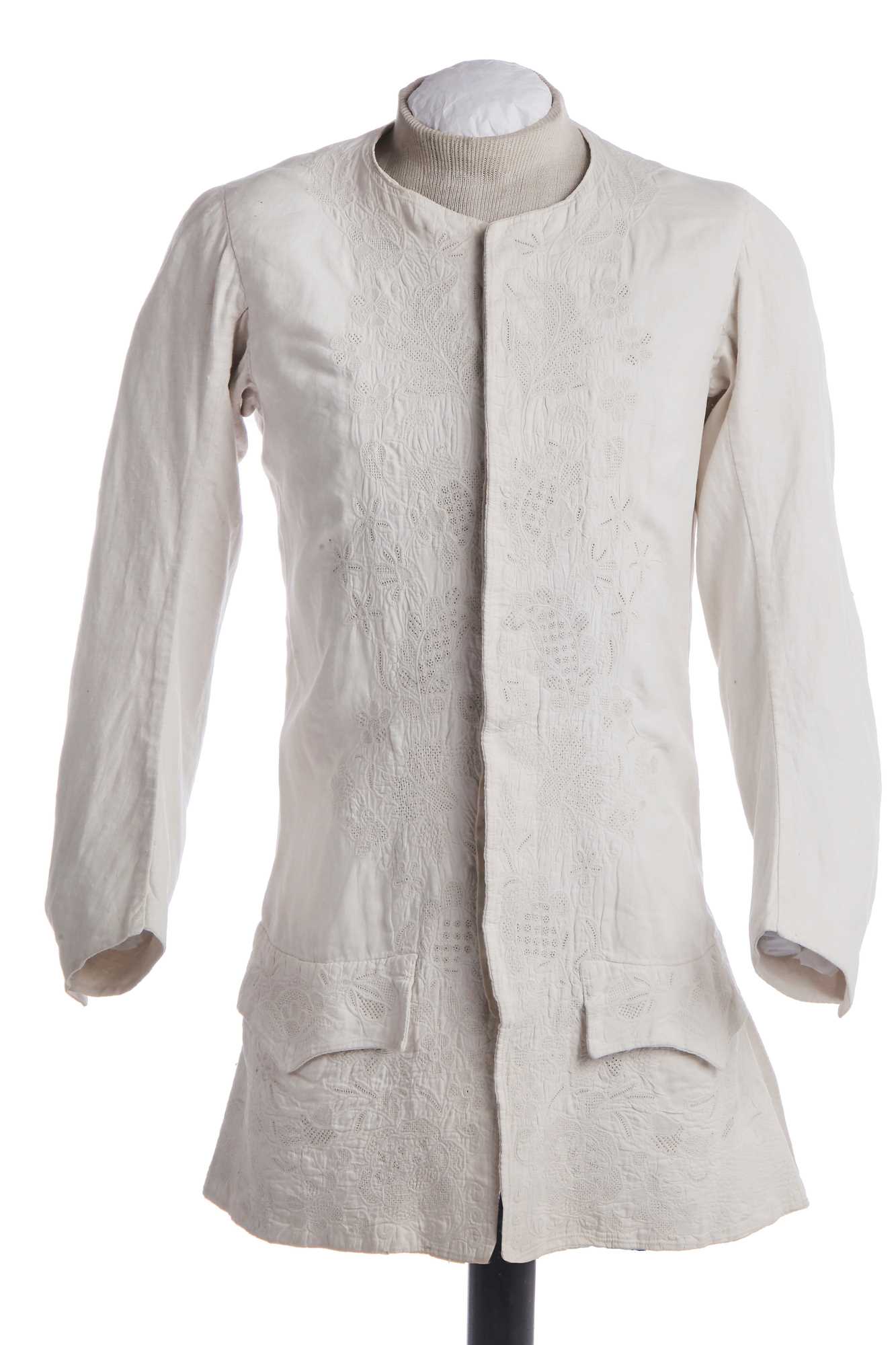 Lot 284 - A gentleman's embroidered linen sleeved waistcoat, circa 1710