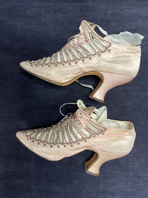 Lot 273 - A pair of Jacobus pink satin shoes, circa 1900