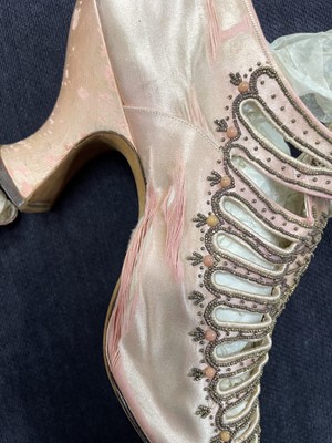 Lot 273 - A pair of Jacobus pink satin shoes, circa 1900