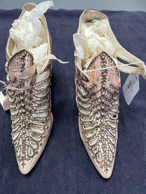 Lot 273 - A pair of Jacobus pink satin shoes, circa 1900