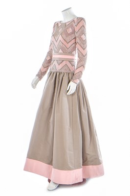 Lot 185 - A Valentino couture grey taffeta and pink beaded ball gown, circa 1983