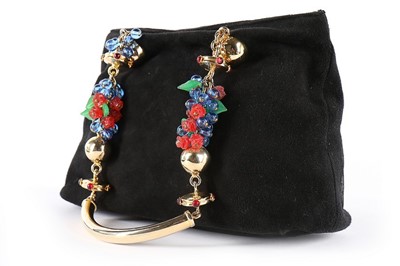 Lot 5 - A Versace black suede handbag with curved gilt...