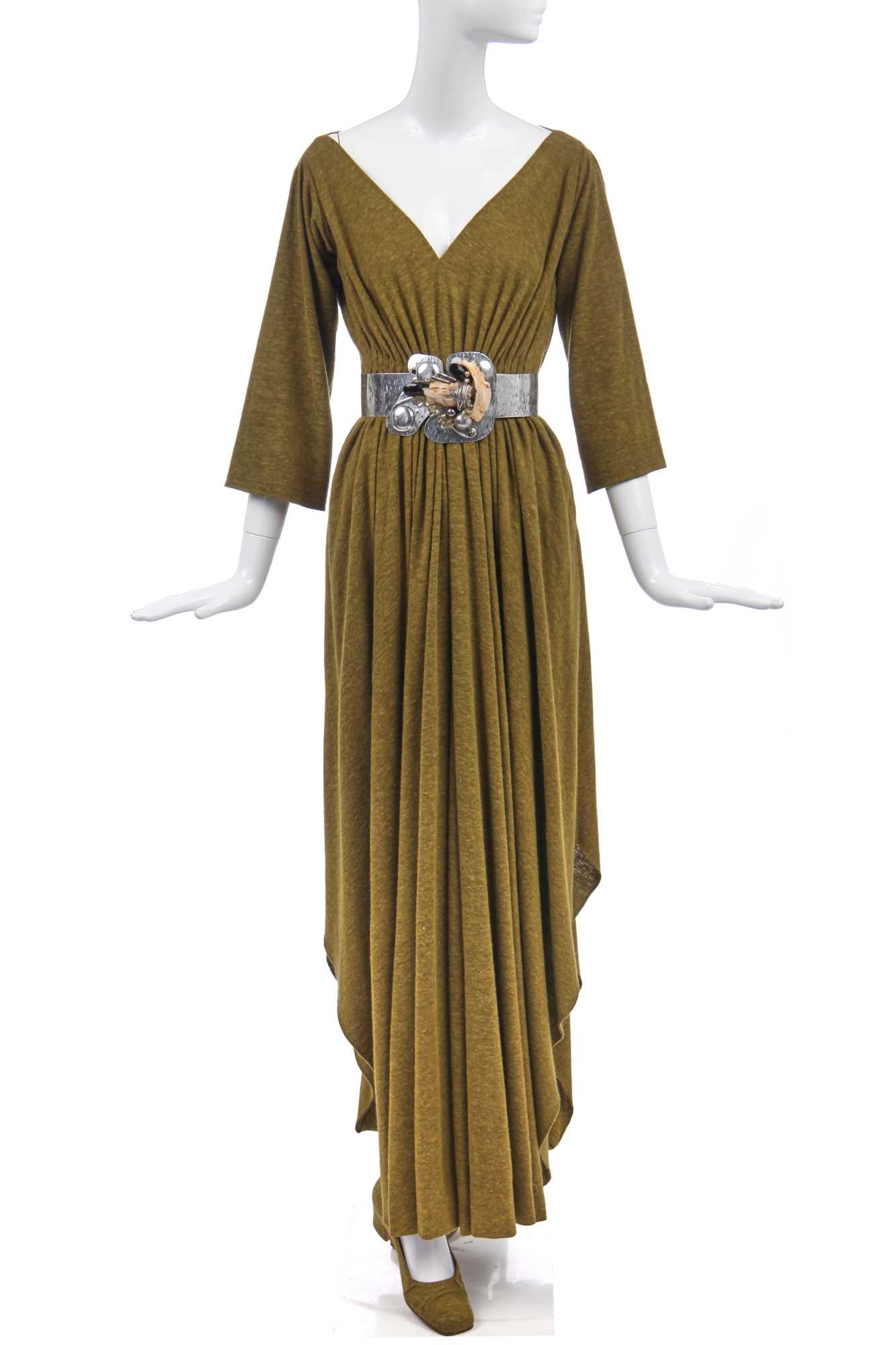 Lot 212 - A Madame Grès wool hostess dress with accessories, late 1960s - early 70s