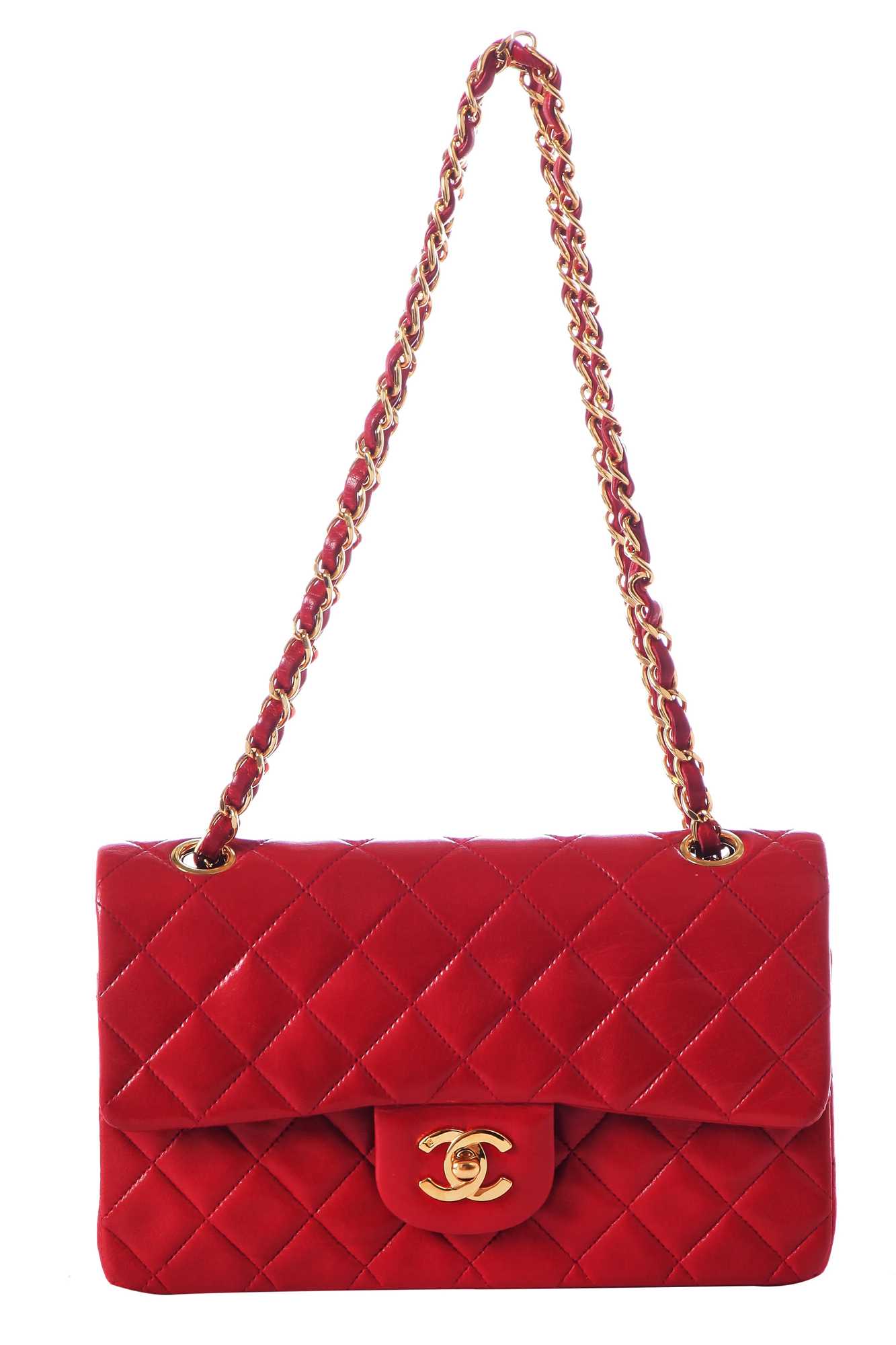 Lot 2 - A Chanel quilted red lambskin leather classic