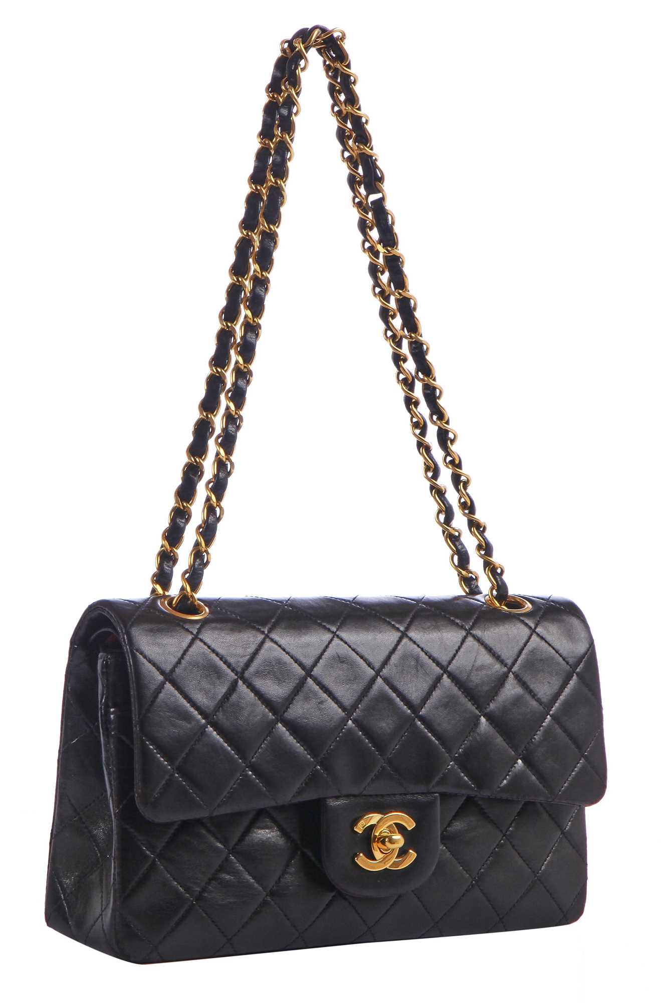Lot 10 - A Chanel quilted black lambskin leather