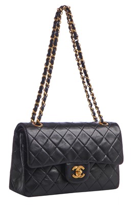Lot 10 - A Chanel quilted black lambskin leather classic double-flap bag, 1994-96
