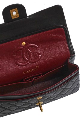 Lot 10 - A Chanel quilted black lambskin leather classic double-flap bag, 1994-96
