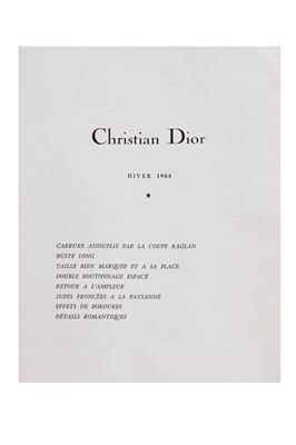 Lot 208 - A rare Christian Dior by Marc Bohan haute couture programme for Autumn-Winter 1964-65