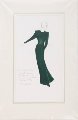 Lot 365 - Victor Edelstein sketch of Princess Diana's green velvet evening gown