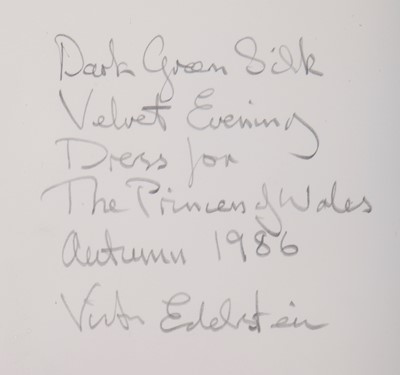 Lot 365 - Victor Edelstein sketch of Princess Diana's green velvet evening gown