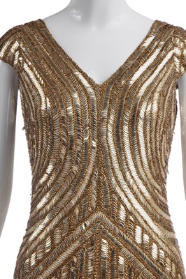 Lot 99 - A fine Alexander McQueen gold embroidered and sequined evening dress, 'In Memory of Elizabeth Howe, Salem 1692' or 'Witches of Salem' collection, Autumn-Winter 2007