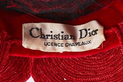 Lot 229 - A Christian Dior red straw 'Rose' toque, circa 1958