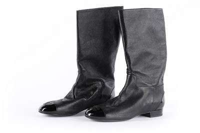 Lot 231 - A pair of Chanel black leather boots, modern,...