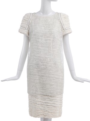 Lot 15 - A Chanel white fantasy tweed and silver lace ensemble, Spring-Summer 2009