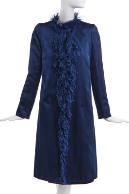 Lot 25 - A Chanel couture navy satin cocktail gown and matching coat, early 1970s