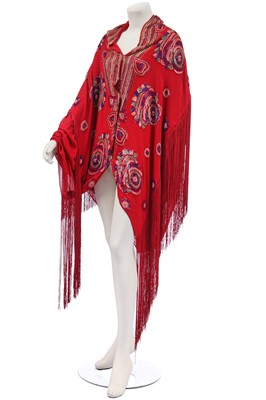 Lot 441 - A red chiffon sequined shawl/cape, 1920s