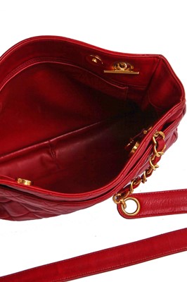 Lot 3 - A Chanel quilted red lambskin leather Chandra bag, 1980s