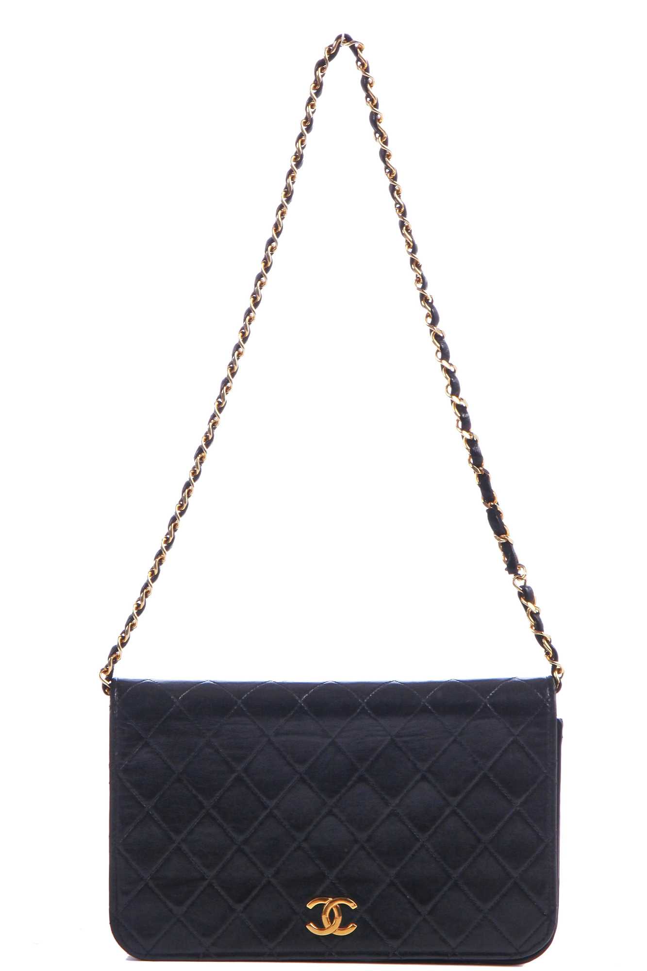 Lot 11 - A Chanel quilted black leather flap bag, probably mid-1990s