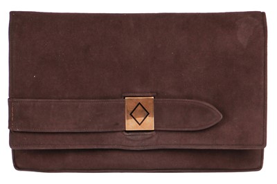 Lot 66 - A Cartier brown suede clutch with 9K gold clasp, 1930s