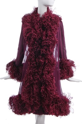 Lot 217 - A Jacques Heim couture aubergine chiffon cocktail dress and mantle, 'Vivaldi', Autumn-Winter 1965-66