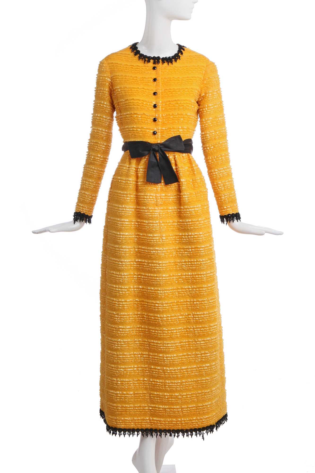 Lot 204 - A Christian Dior by Marc Bohan yellow hostess gown, late 1960s