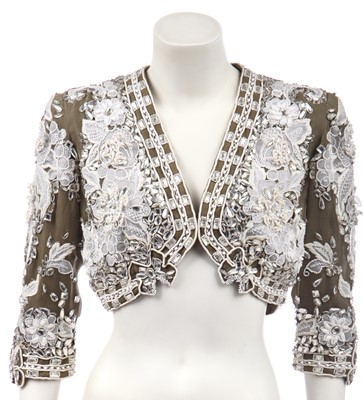 Lot 182 - A Jean-Louis Scherrer ornately embellished silk-chiffon bolero, 1980s