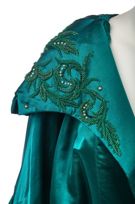 Lot 315 - A peacock-green satin evening coat, Hong Kong for the European market, circa 1960