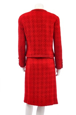 Lot 11 - A Chanel cherry-red tweed suit, late 1980s-early 1990s